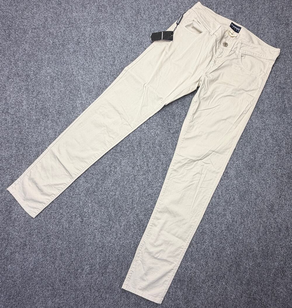 Emporio Armani Jeans Womens 29 Beige Stretch Cotton Embroidered Logo NWT Flaw